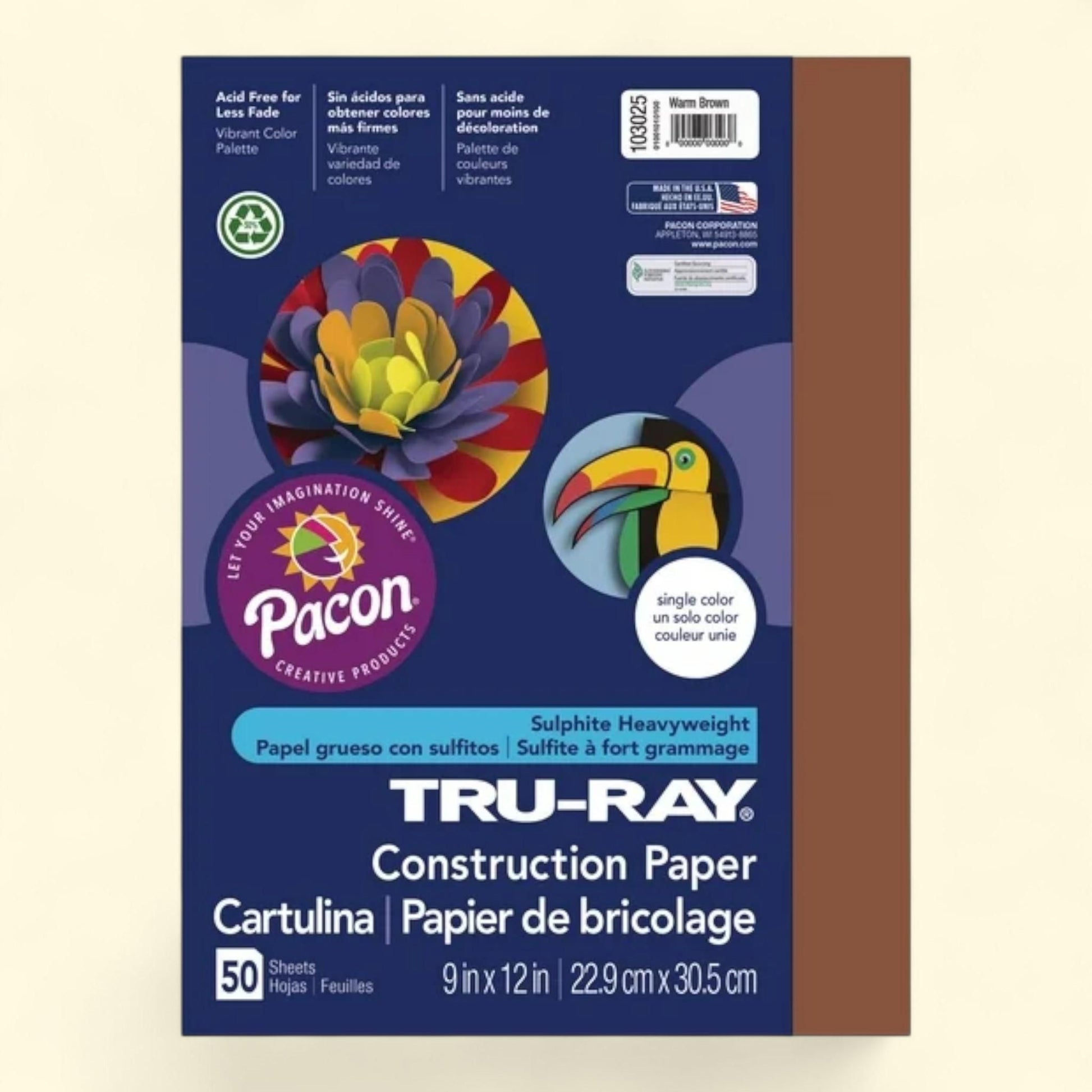 Pacon Tru-Ray Construction Paper, 50 Sheets, 9 in x 12 in, Warm Brown — authentic US product shipped worldwide by Treatspree
