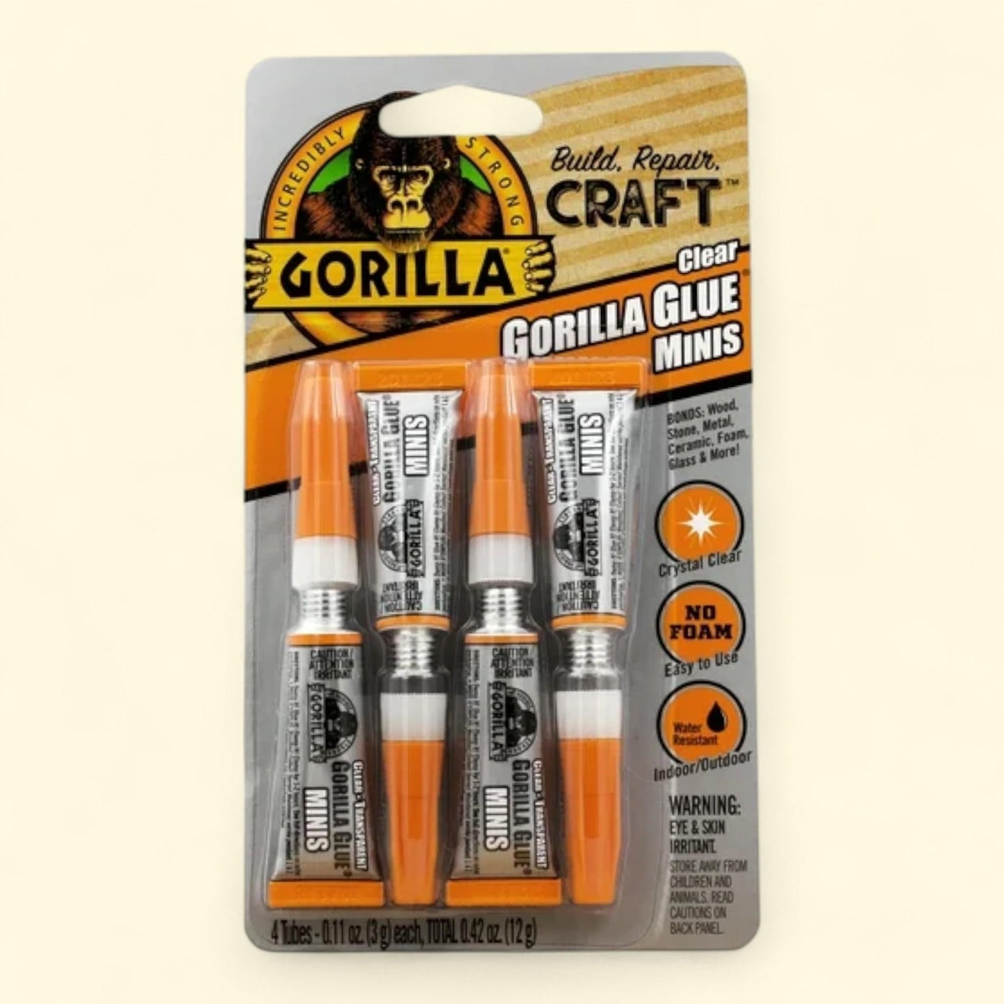 Gorilla Clear Glue Mini 3g Tubes, 4 Count, 12g