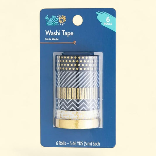 Hello Hobby Washi Tape, Black and Gold, 1 ct