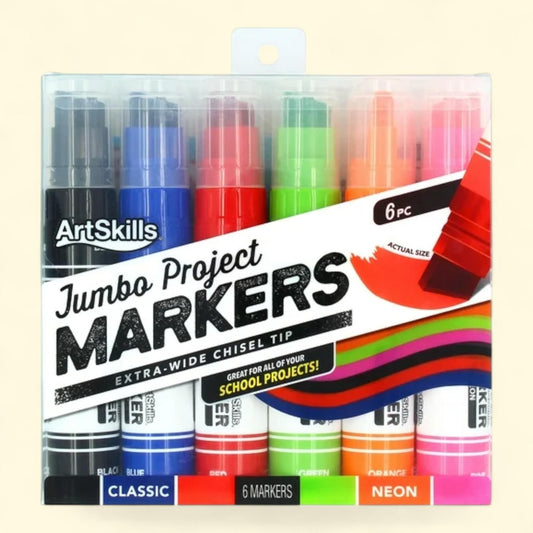 ArtSkills Jumbo Chisel-Tip Markers, 6-Pack, Assorted Neon & Classic Colors, for Posters & Signs