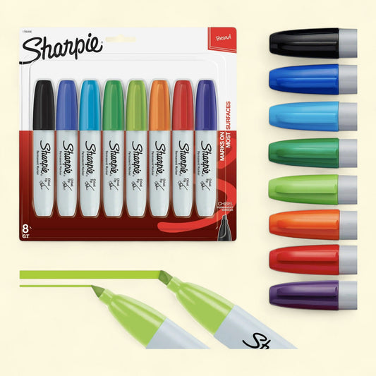 Sharpie Permanent Markers, Chisel Tip, Classic Colors, 8 Count