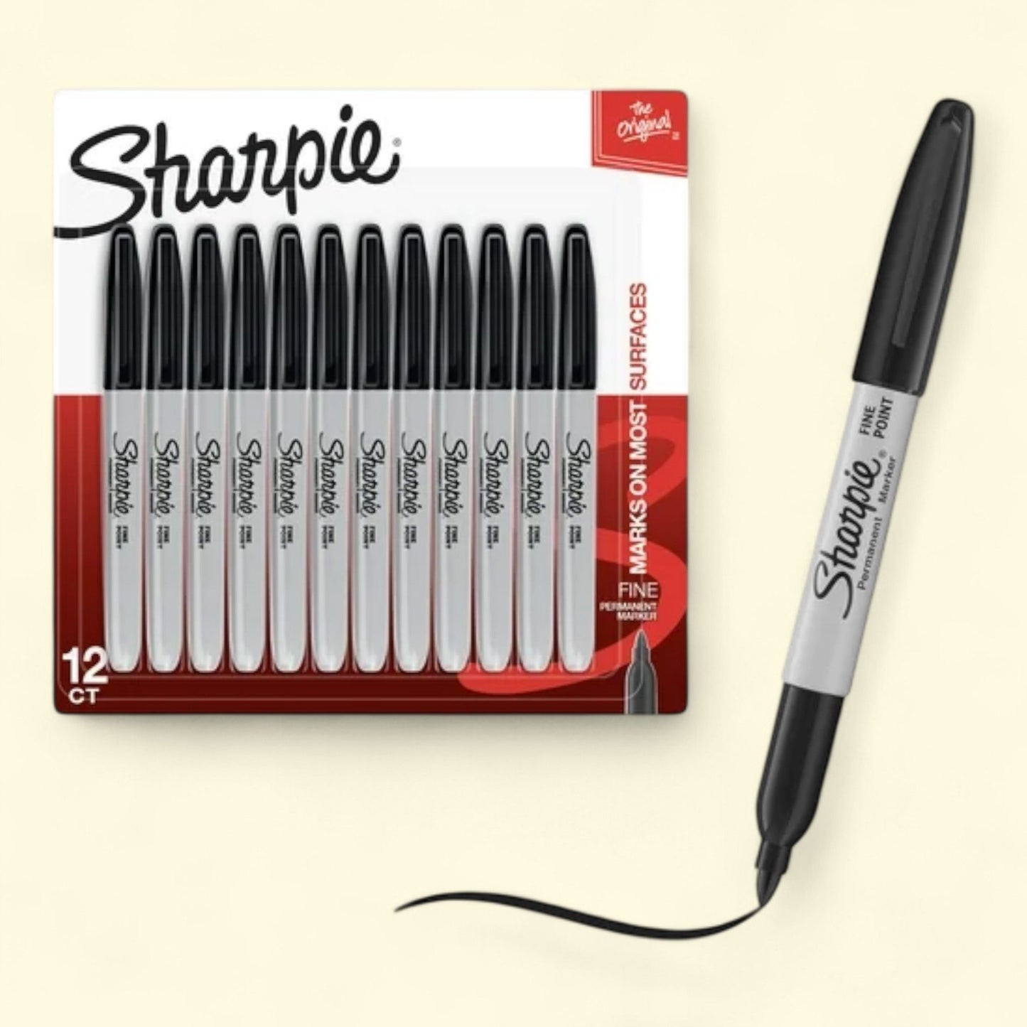 Sharpie Permanent Markers, Fine Point, Black, 12 Count
