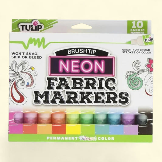 Tulip Fabric Markers Brush Tip 10 Pack Neon,  Permanent, Assorted Colors