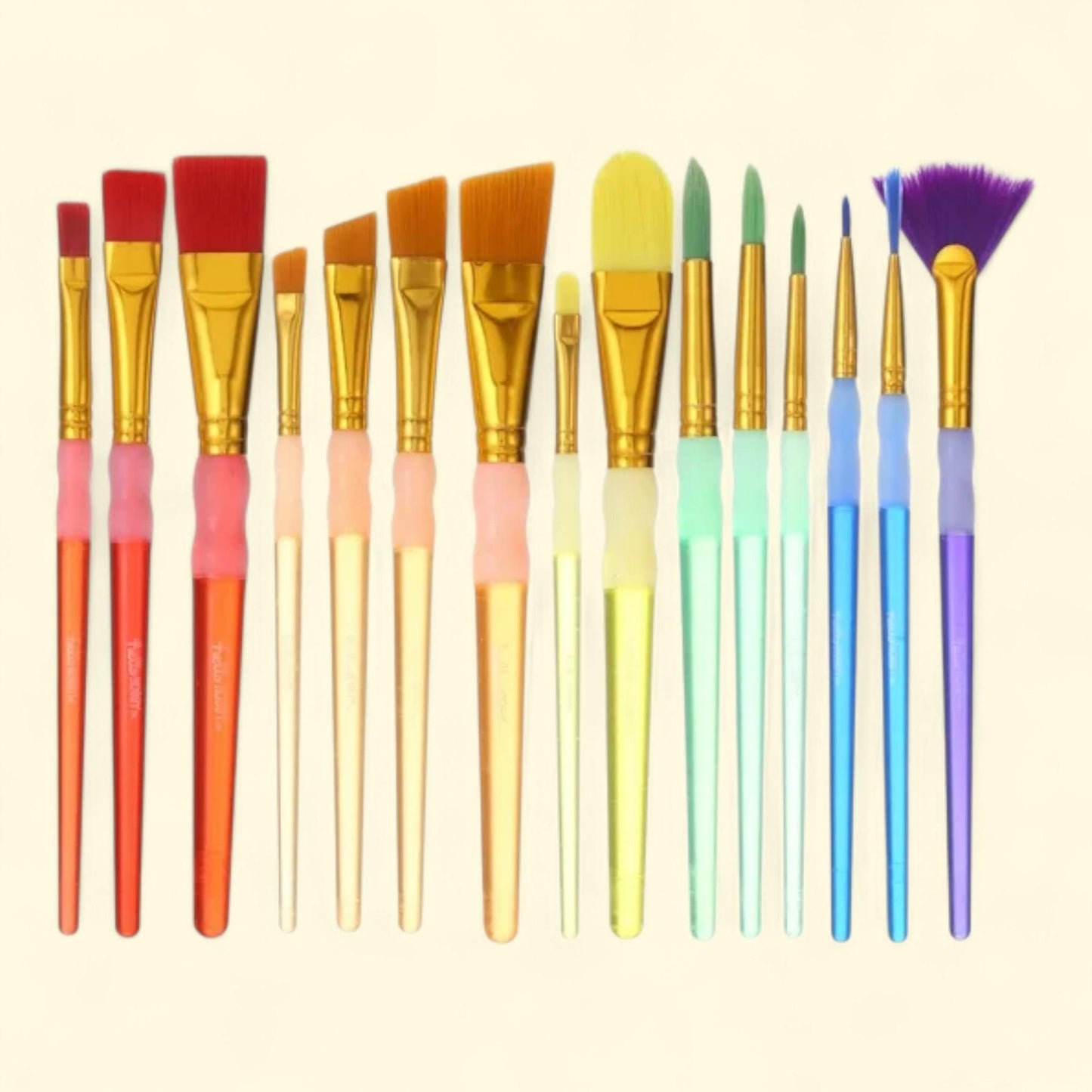 Hello Hobby Round, Filbert, Flat, Fan, Liner Synthetic Bristle Art Brushes, 15 Pieces