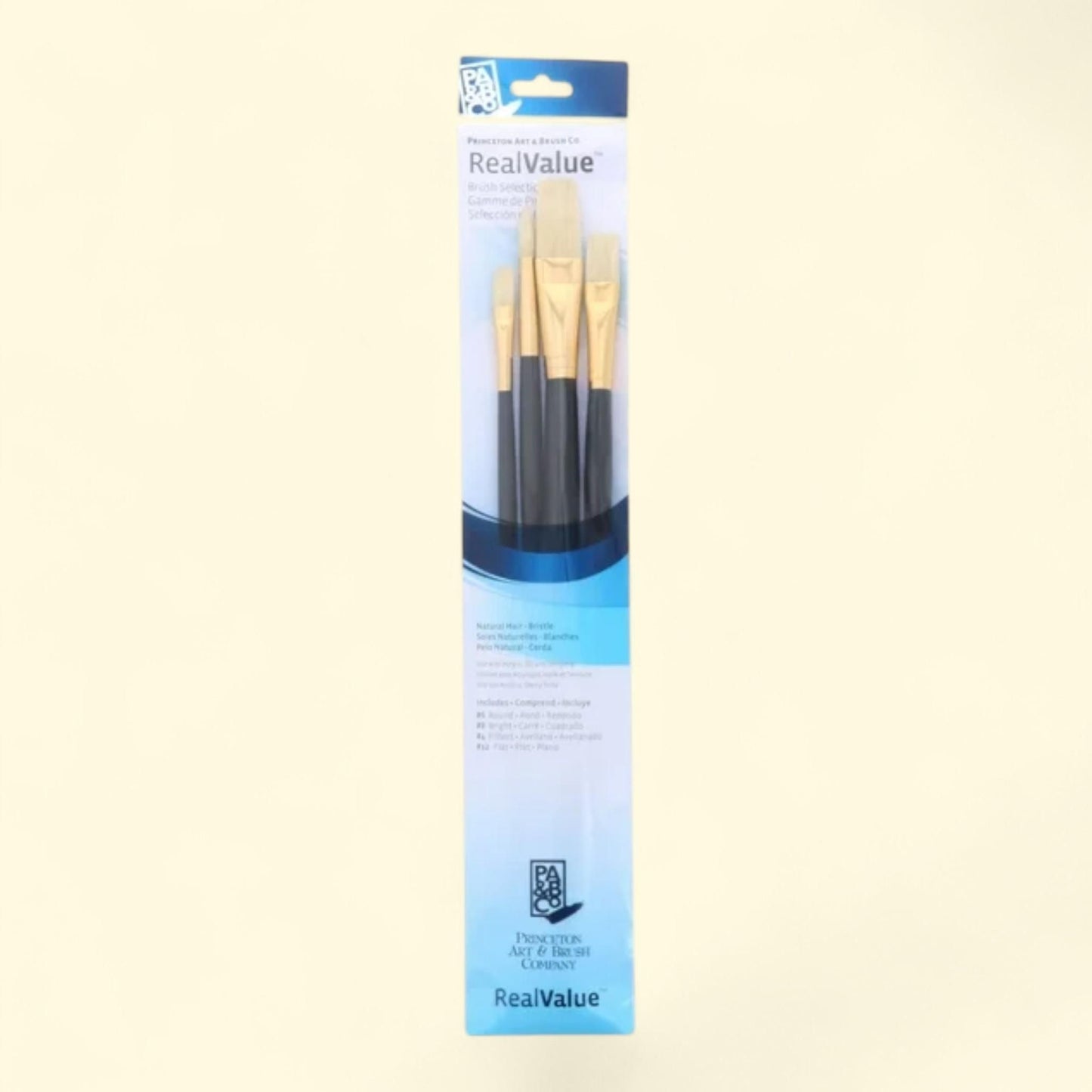 Princeton Brush Real Value 4-Brush Bristle Brush Set, Round 6, Filbert 4, Bright 8, Flat 12