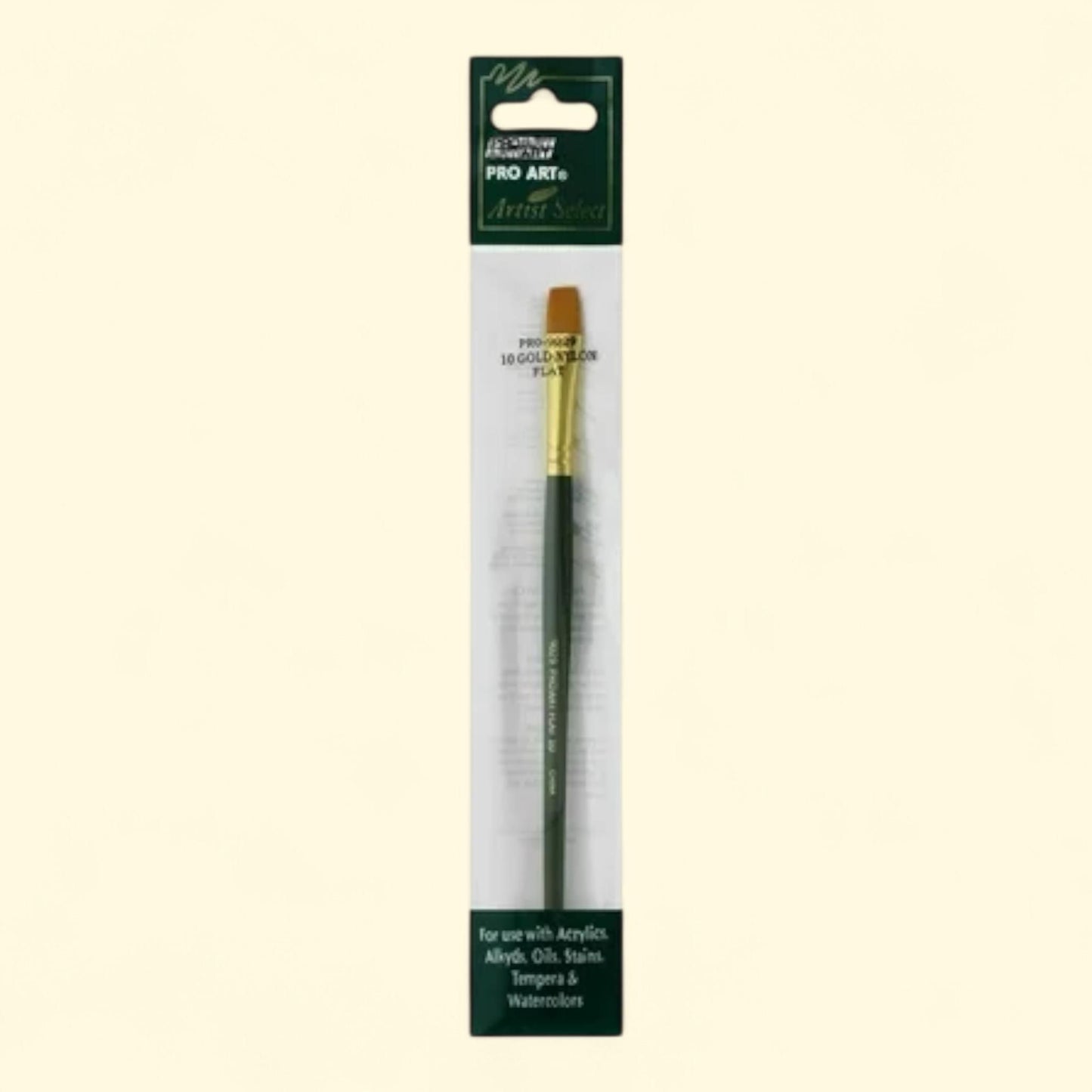Pro Art Brush Gold Nylon Flat #10, 1 count — authentic US product shipped worldwide by Treatspree