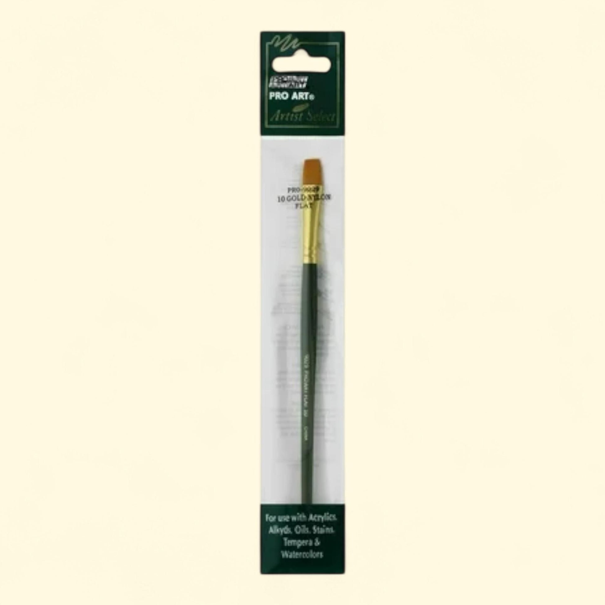 Pro Art Brush Gold Nylon Flat #10, 1 count — authentic US product shipped worldwide by Treatspree