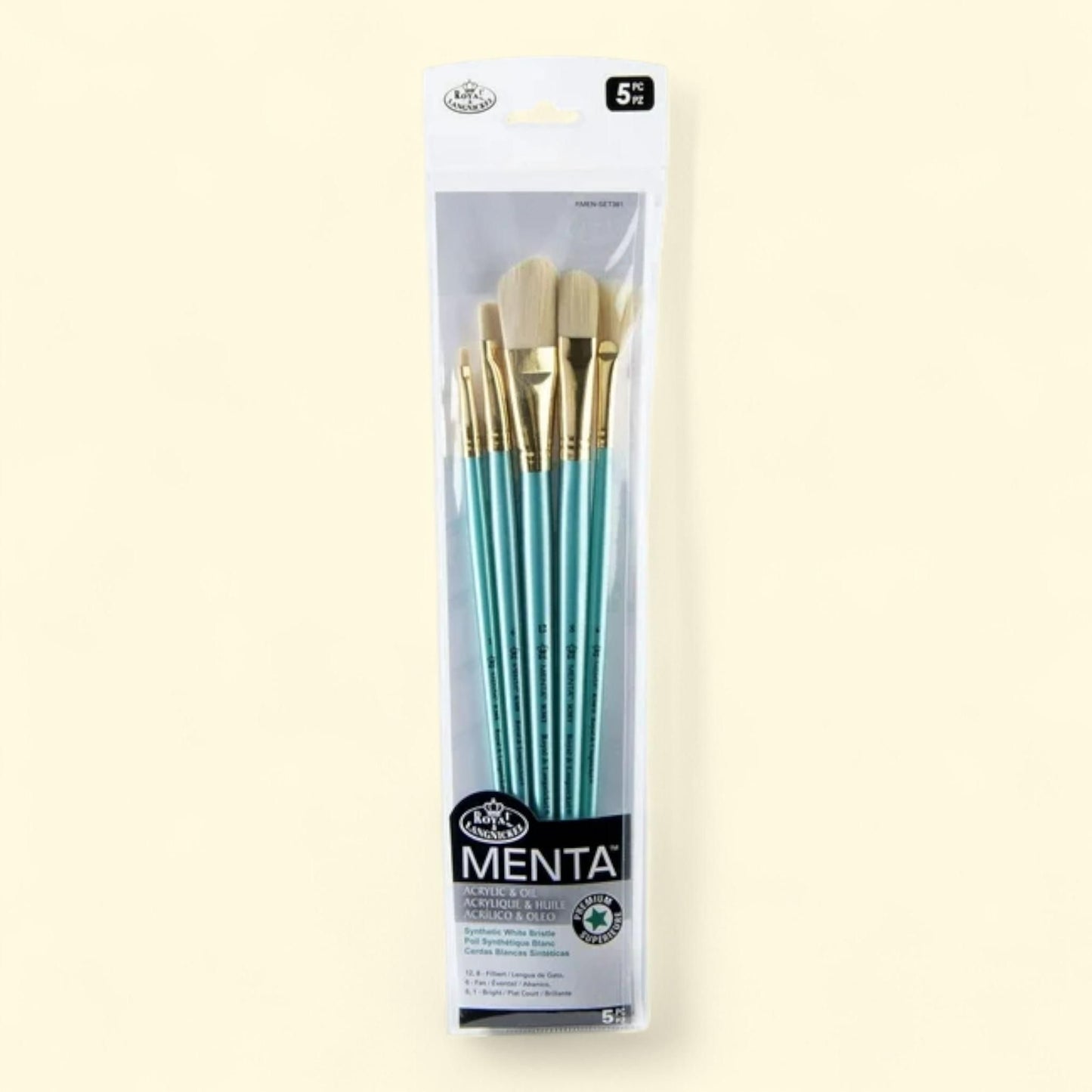 Menta™ 5pc Synthetic White Bristle Variety Acrylic & Oil Brush Set ... — authentic US product shipped worldwide by Treatspree