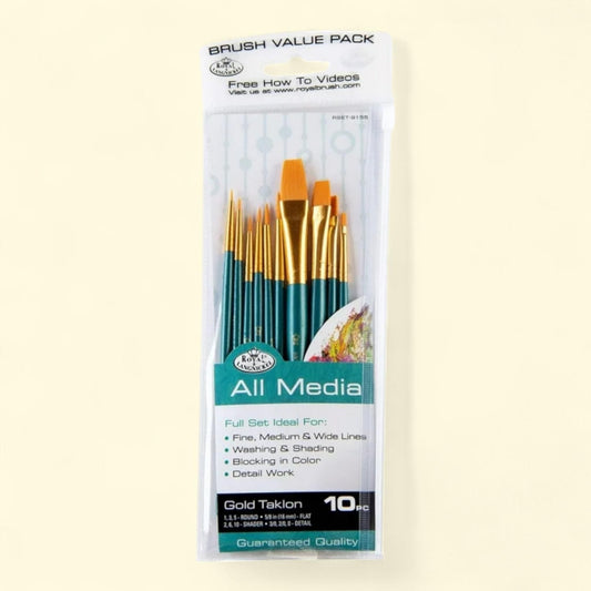 Royal & Langnickel - Gold Taklon Detail Variety Paint Brushes, 10 pc