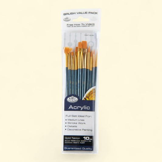 Royal & Langnickel, 10pc Gold Talkon Acrylic Artist Paint Brush Set