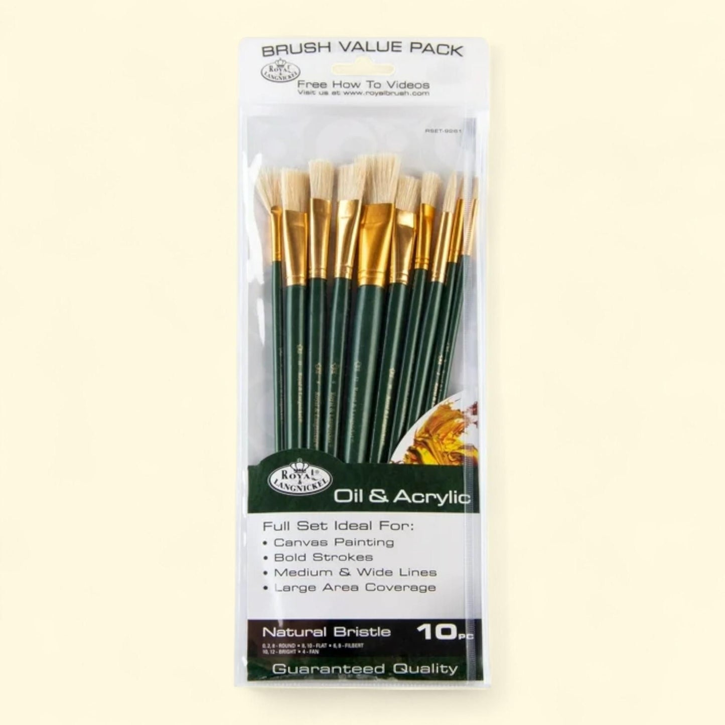Royal & Langnickel - 10pc Long Handle Paint Brush Set, Acrylic and Oil, Size