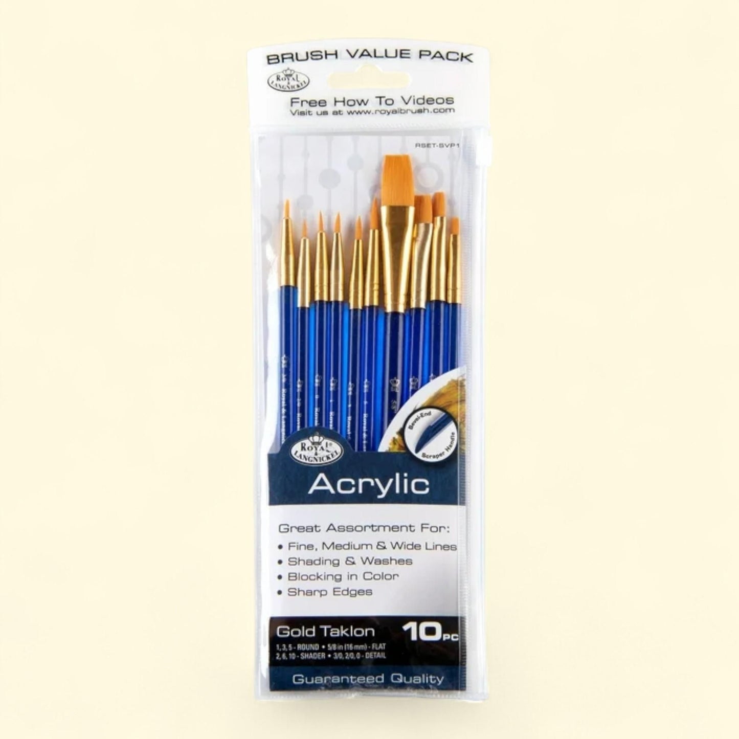 Royal & Langnickel, 10pc Golden Taklon Variety Acrylic Artist Brush Set