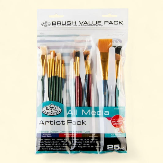 Royal & Langnickel - All Media Variety Taklon Wood Handle Paint Brush Value Pack, 25pc
