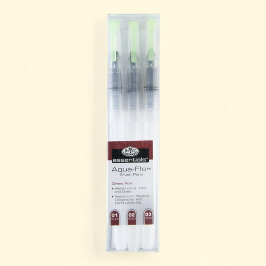 Royal & Langnickel Essentials Aqua-Flo Clear Plastic Refillable Round Paint Brush Pens, 3pc