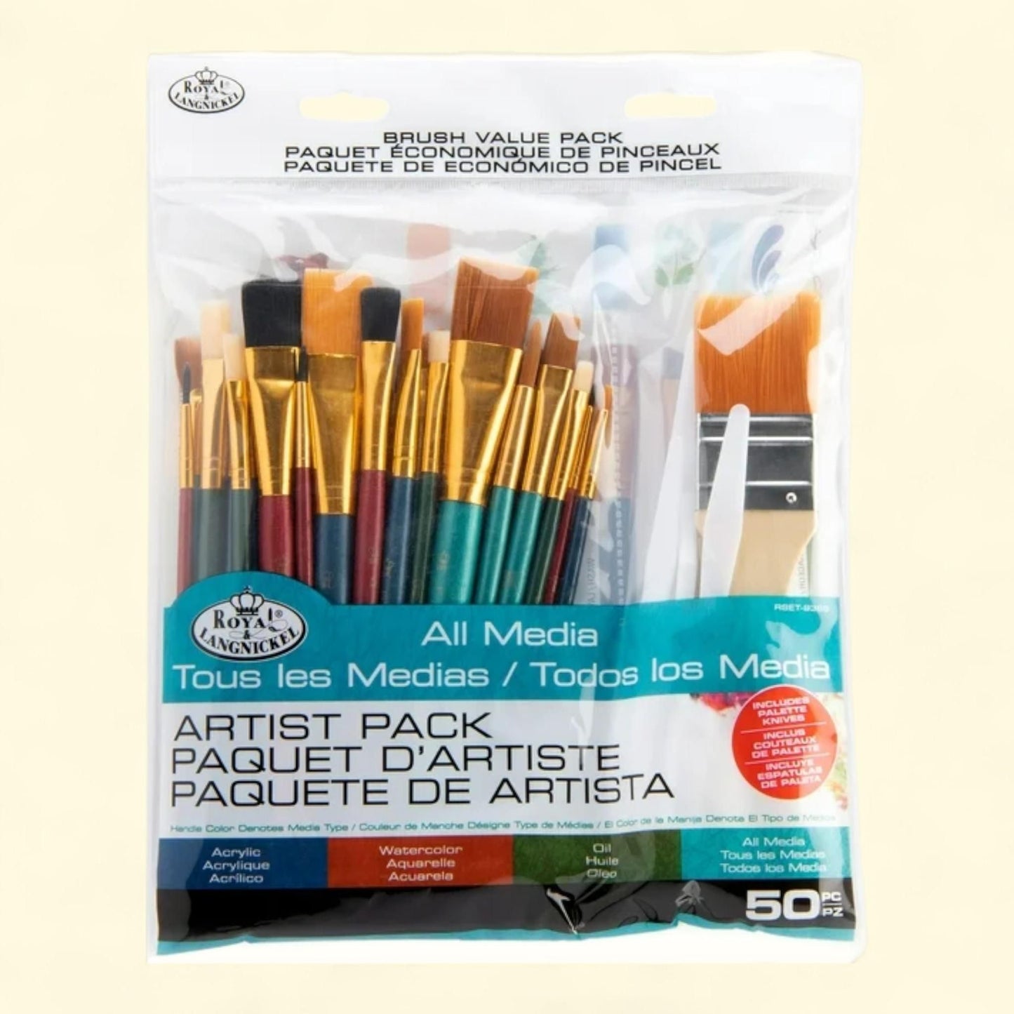 Royal & Langnickel Art Brushes, Assorted Shapes, Synthetic Bristle, 50 Pieces