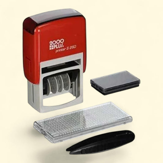 2000PLUS Custom Stamp Kit, Self-Inking, 3-lines, Red and Blue Ink, 1 ct