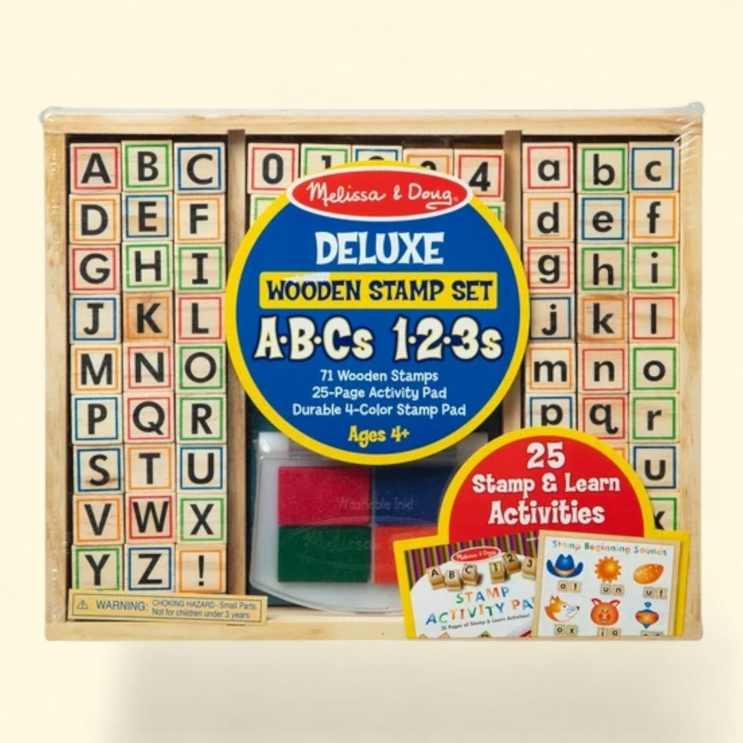Melissa & Doug Letters and Numbers Wooden Stamp Set, ABCs 123s, Activity Book, 4-Color Stamp Pad, FSC Certified