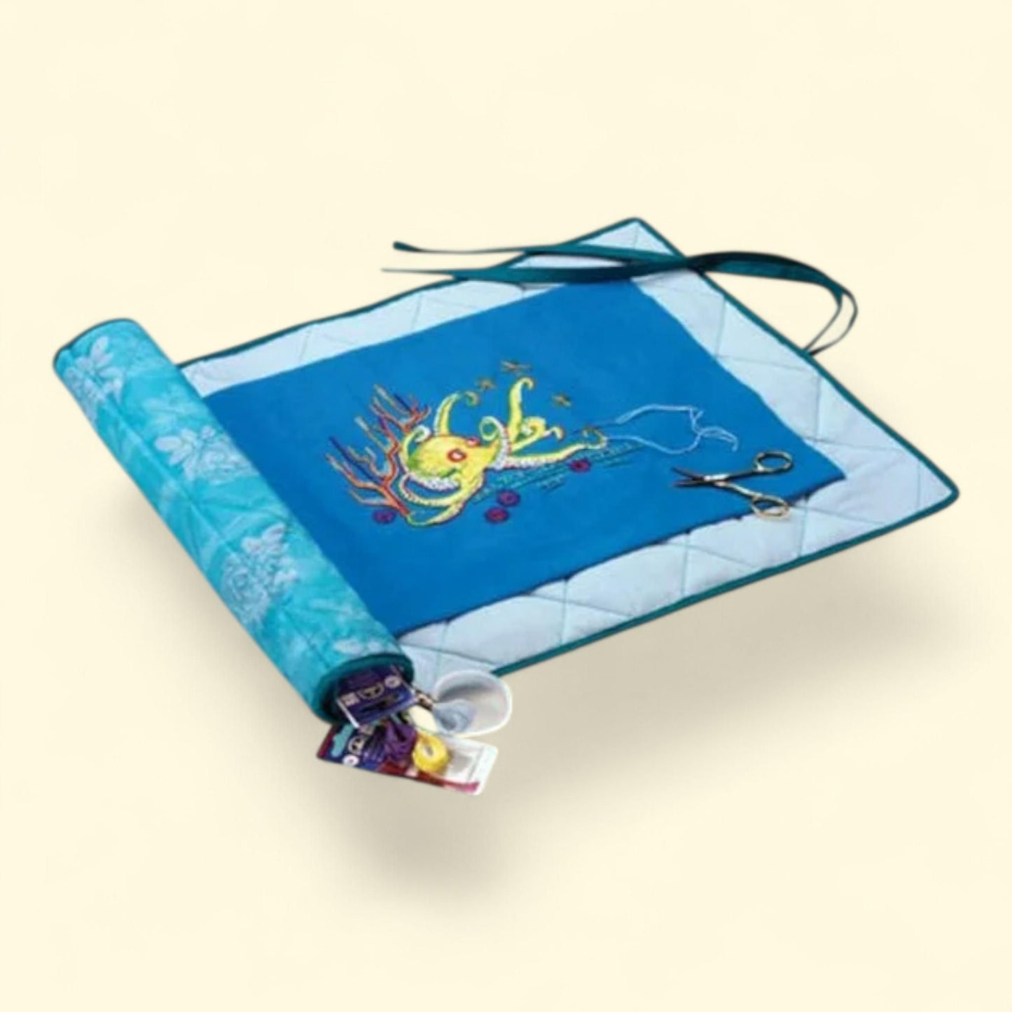 DMC Needlework Project Keeper, Turquoise with White Floral Print, 1 ct