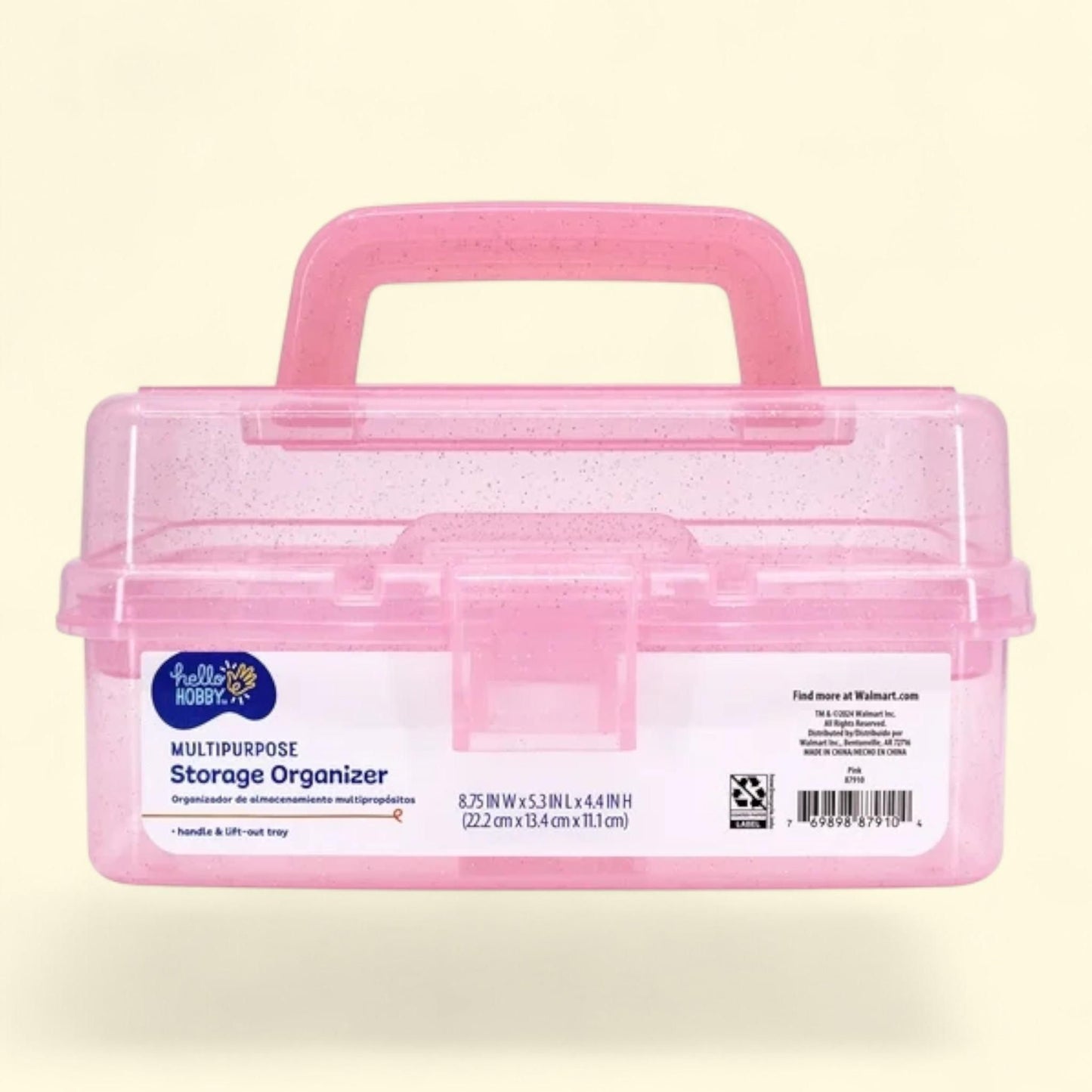 Hello Hobby Arts & Craft Storage Case, Pink with Glitter, Lift Out Tray, Small, 1 ct