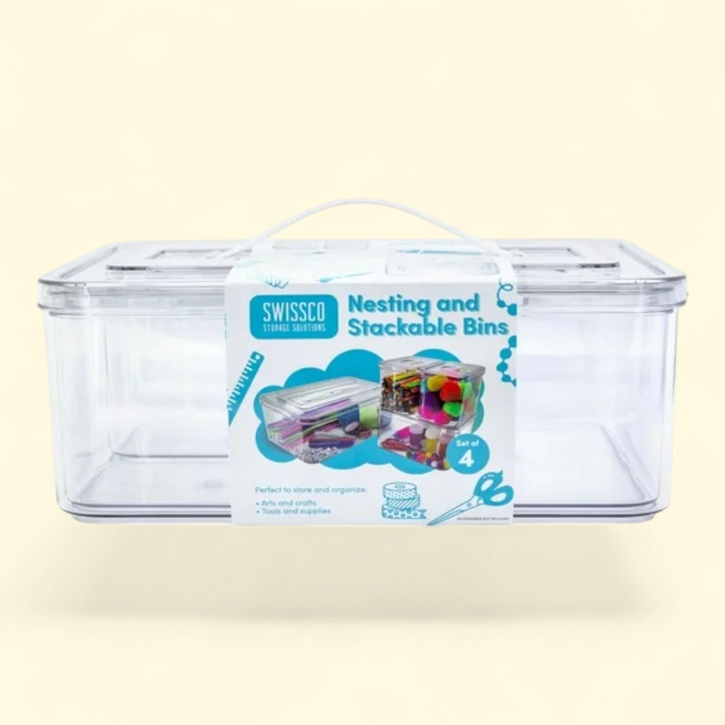 Swissco Organizing Storage Bins, 4 Piece, Clear