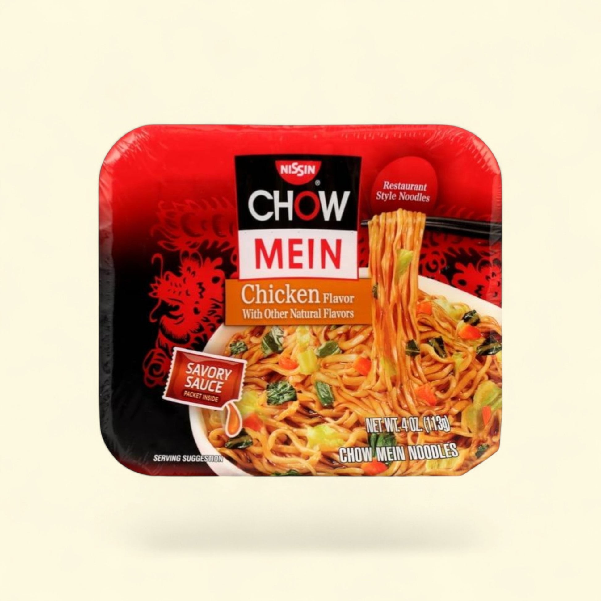 Nissin Foods Chow Mein Instant Noodles, Chicken Flavor, 4.0 oz Tray — authentic US product shipped worldwide by Treatspree