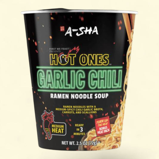 Hot Ones x A-Sha Garlic Chili Ramen Noodle Soup, 2.50 oz