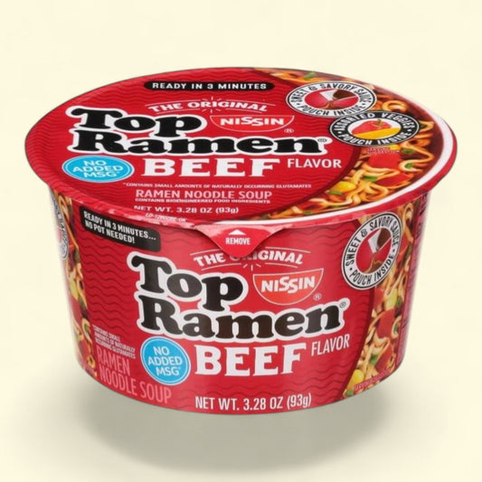 Nissin Foods Top Ramen, Beef Flavor, 3.28 oz Bowl