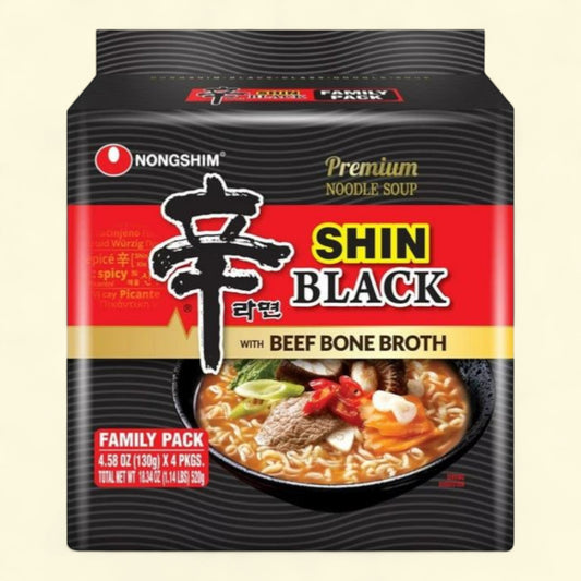 Nongshim Shin Black Ramen Noodle Soup Pack, 4.58 oz X 4