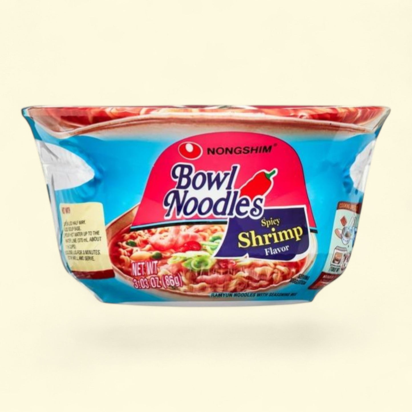 Nongshim Bowl Noodle Spicy Shrimp Ramyun, 3.03oz x 12 Count