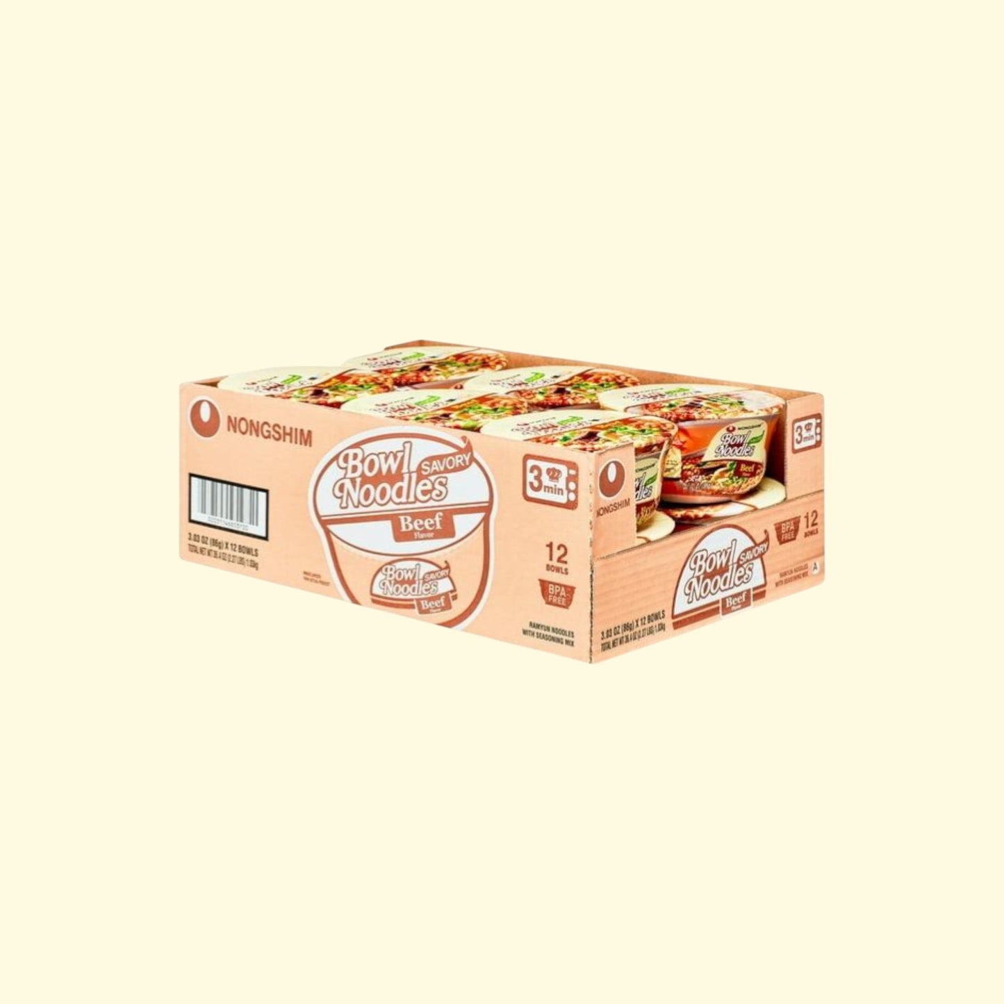 Nongshim Bowl Noodle Savory Beef Ramyun, 3.03oz x 12 Count — authentic US product shipped worldwide by Treatspree
