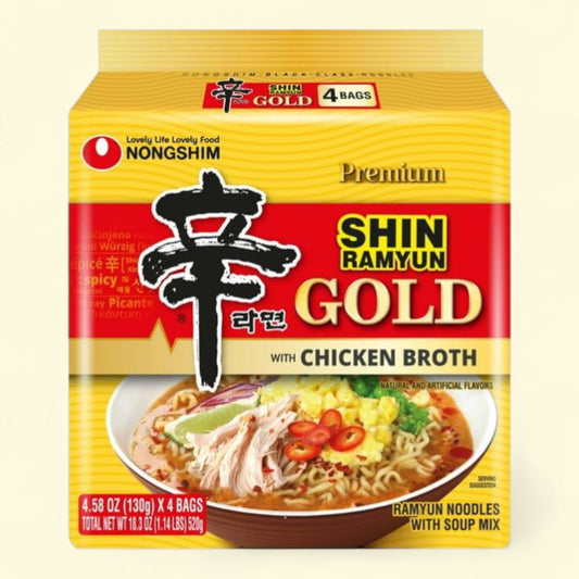 Nongshim Shin Gold Spicy Chicken Broth Ramyun, 4.58oz x 4 Count