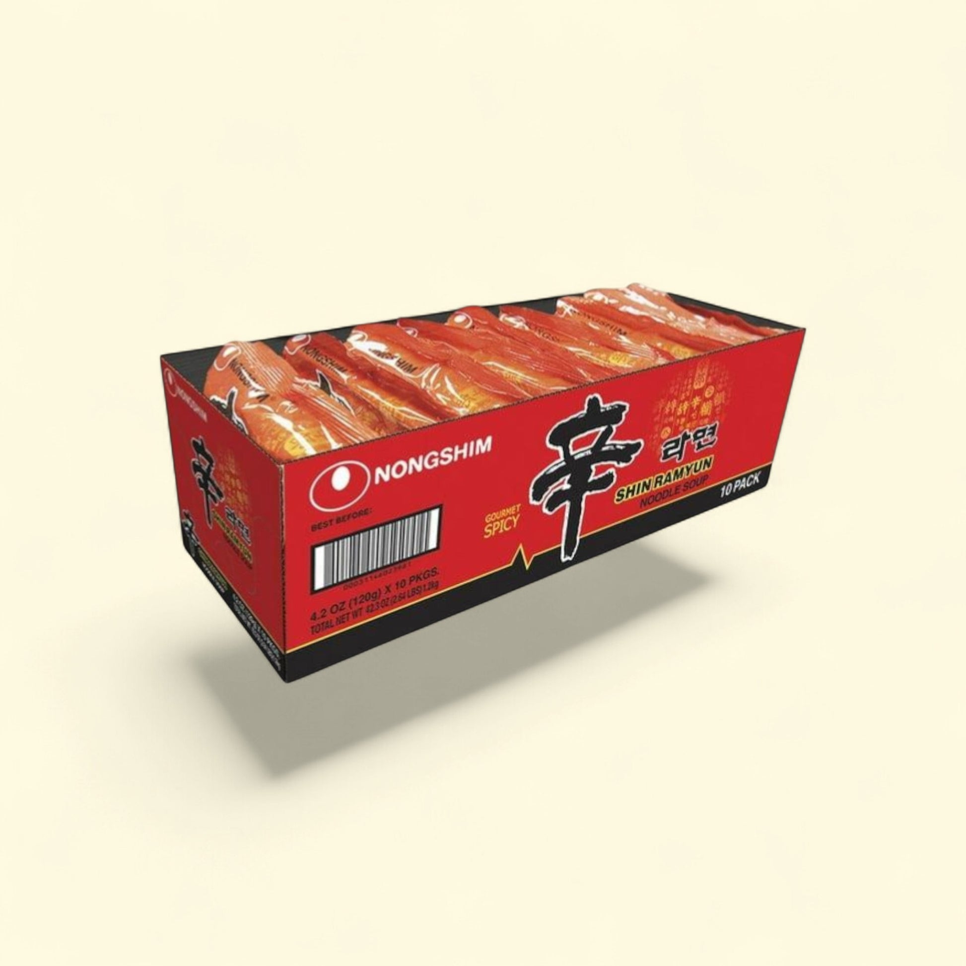 Nongshim Shin Ramyun Spicy Beef Ramen Noodle Soup, 4.02oz x 10 Count — authentic US product shipped worldwide by Treatspree