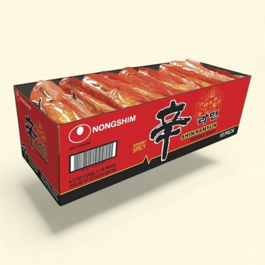 Nongshim Shin Ramyun Spicy Beef Ramen Noodle Soup, 4.02oz x 10 Count