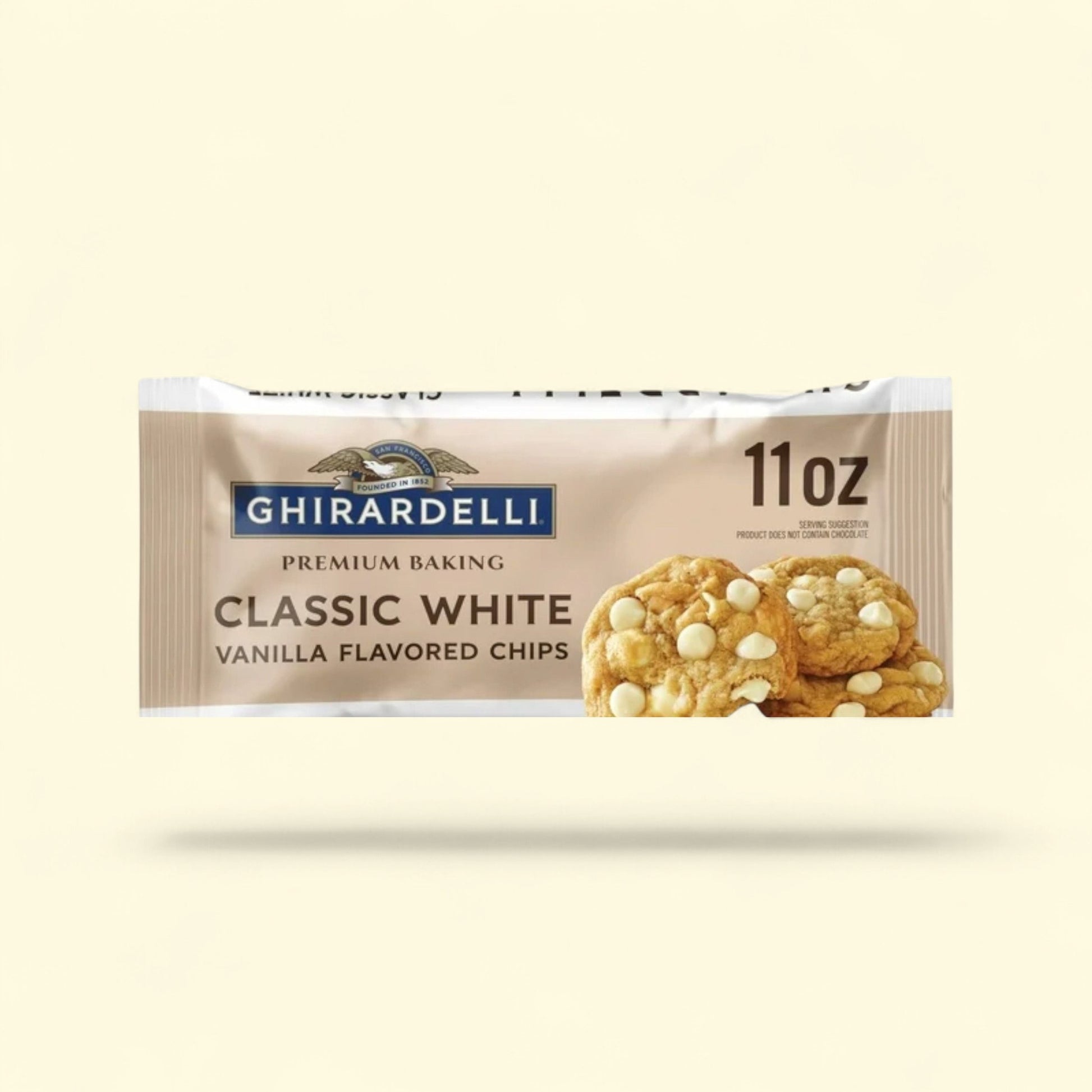 GHIRARDELLI Classic White Vanilla Baking Chips, 11 oz — authentic US product shipped worldwide by Treatspree