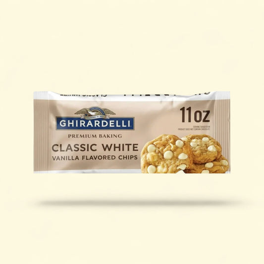 GHIRARDELLI Classic White Vanilla Baking Chips, 11 oz — authentic US product shipped worldwide by Treatspree