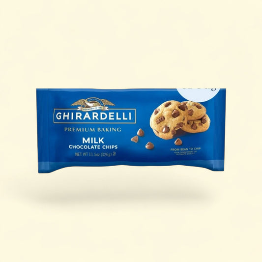 GHIRARDELLI Milk Chocolate Baking Chips, 11.5 oz Bag — authentic US product shipped worldwide by Treatspree