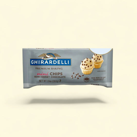 GHIRARDELLI Mini Semi-Sweet Chocolate Baking Chips, 10 oz — authentic US product shipped worldwide by Treatspree