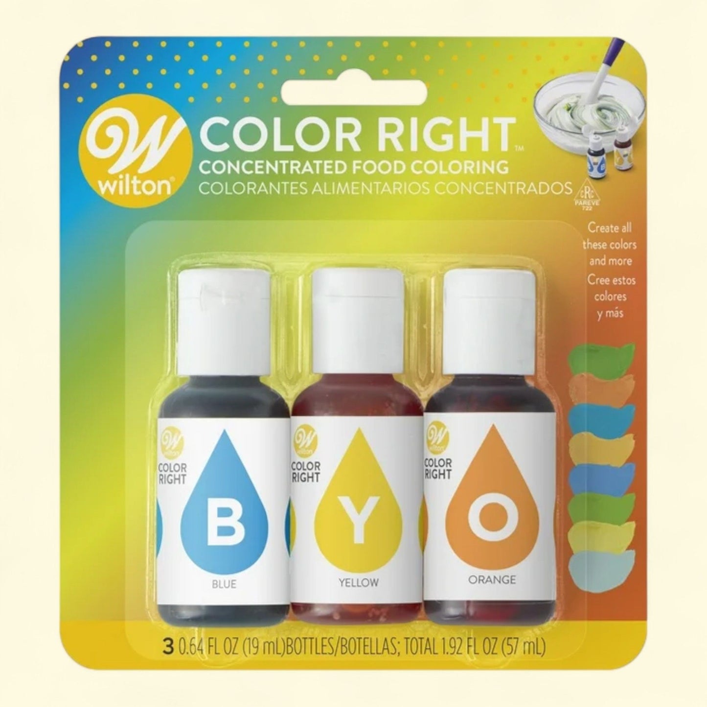 Wilton Color Right Concentrated Food Coloring Set, 1.92 oz. (Blue, Yellow, Orange)