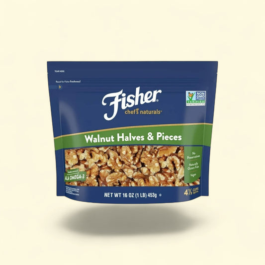Fisher Chef's Naturals Walnut Halves & Pieces, 16 oz Bag — authentic US product shipped worldwide by Treatspree