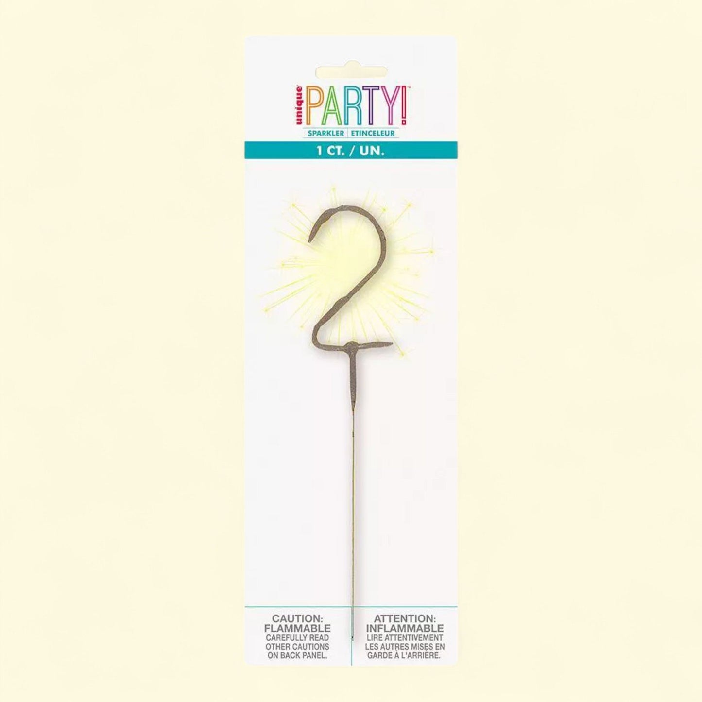 Unique Industries Number 2 Sparkler Flame Cake Candle, Gold, Birthday Candle