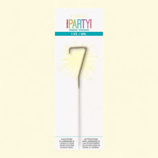 Unique Industries Number 7 Sparkler Flame Cake Candle, 7" Tall