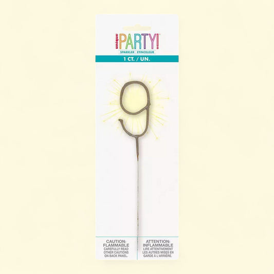 Number 9 Sparkler Flame Cake Candle, Size