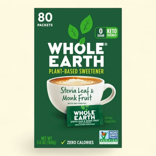 Whole Earth Stevia Leaf & Monk Fruit Sweetener, 80 Count, 5.6 oz