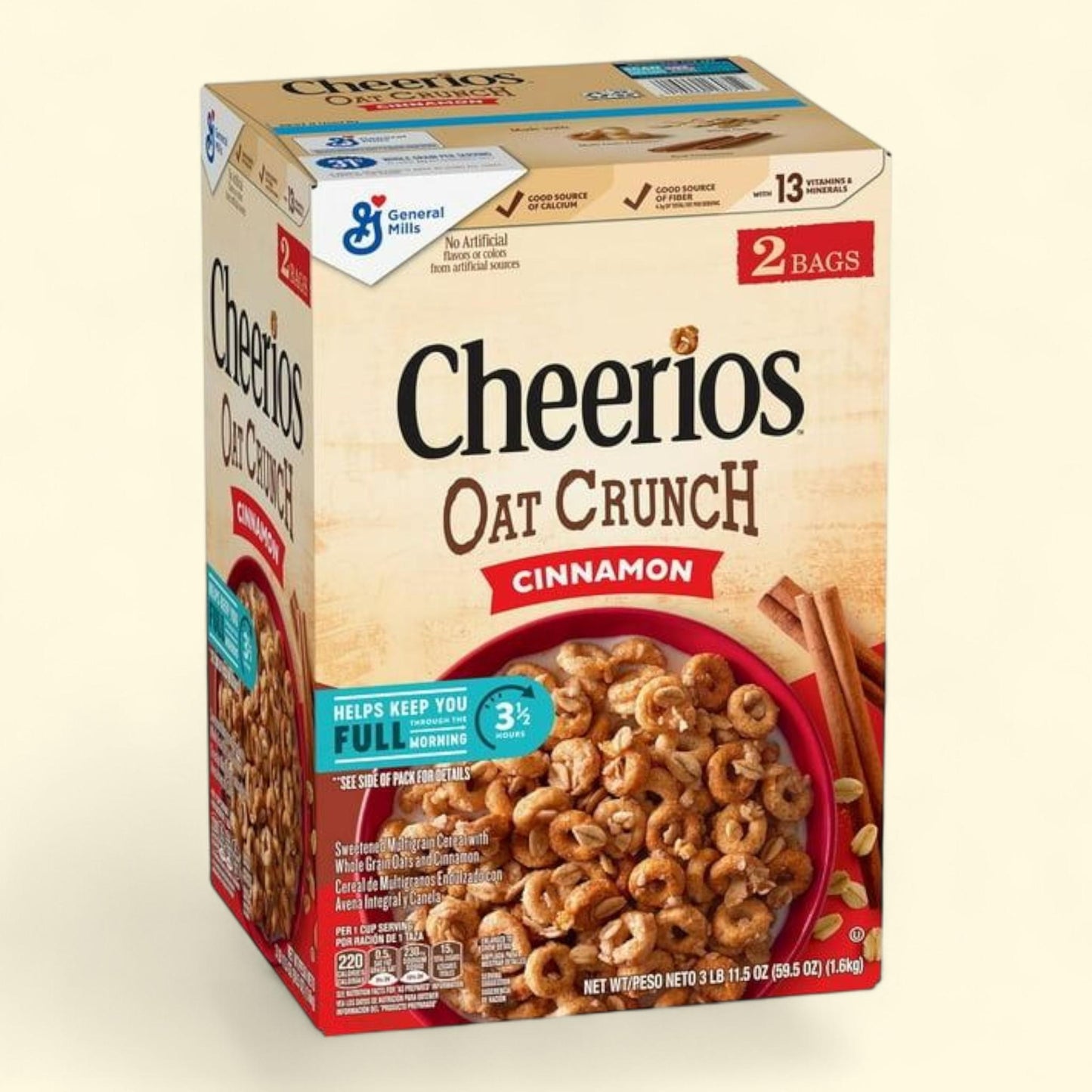 Cheerios Oat Crunch Cereal, Cinnamon, 59.5 oz. — authentic US product shipped worldwide by Treatspree