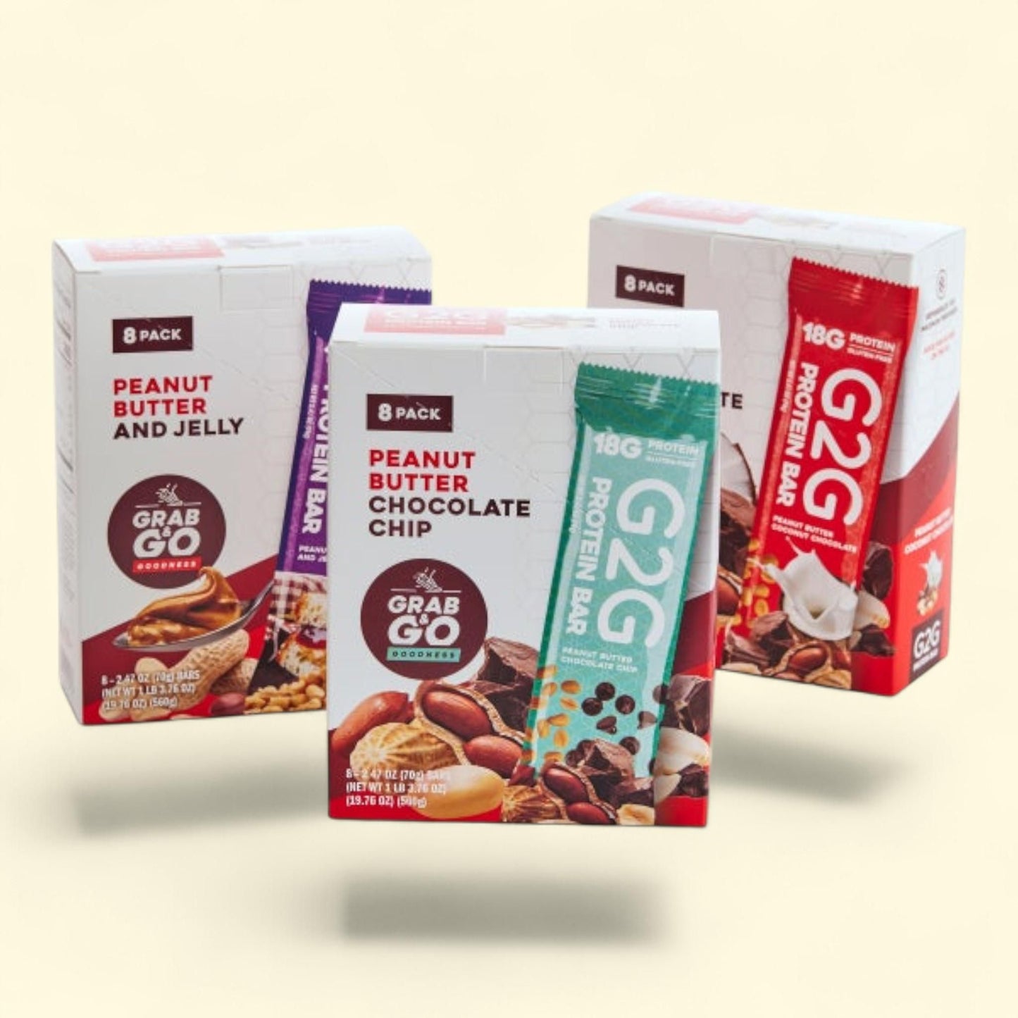G2G Protein Bar, Variety 3-pack, 24 Total Bars