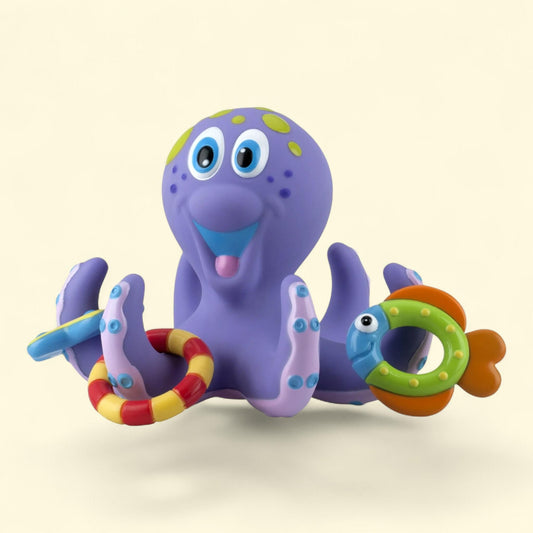 Jouet de bain Nuby Octopus Hoopla, violet, 3 anneaux à lancer, pour bébé