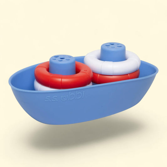 Jouets de bain Ubbi « Bateau et bouées », comprenant 1 bateau et 4 bouées, pour les tout-petits, 5 pièces
