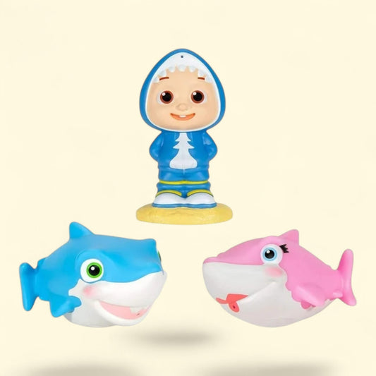 Jouets de bain CoComelon « JJ » et « Sharks », taille 10 cm, lot de 3
