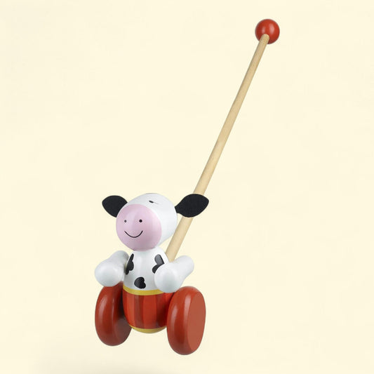 Orange Tree Toys: Push Along Cow, Wooden Toy, Ages 1+