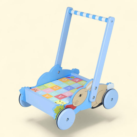 Peter Rabbit: Block Trolley, Wooden Push & Pull Toy, ABC Illustrated Blocks, 1+